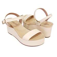 Women's Platform Wedge Sandal - Beira Rio Simple Elegant Buckle Sandal Office Spring Summer - Crema - Ver 5