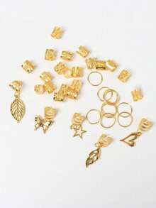 Bộ 35 phụ kiện tóc tết màu vàng đồng hỗn hợp, họa tiết bướm và lá, phong cách đường phố, dự tiệc, trang trí tóc tết, phù hợp cho Halloween, mùa hè, phụ kiện tóc. - Vàng - Xem 6