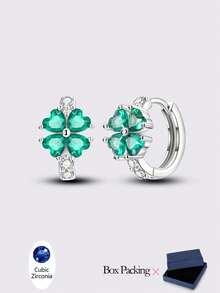 925 Sterling Silver Women's Hypoallergenic Rainbow Flower Shaped Cubic Zirconia Earrings, High Quality Elegant & Luxurious Jewelry Gift Suitable For Daily, Party And Banquet Wear - Silver - View 14