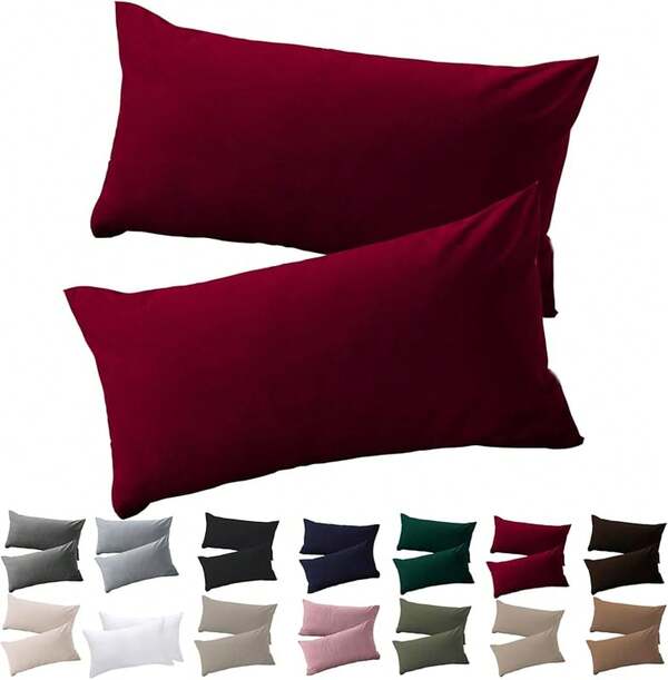 Set Of 2 Pillowcases, 40 X 80 Cm, Anthracite, 100% Microfiber, Non-Iron And Wrinkle Free, With Zip