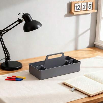 Organizador de cestas con asa, 24 x 15 x 11 cm, cesta de plástico, cesta de limpieza, cesta de manualidades, cesta de escritorio, almacenamiento para bolígrafos, baño, tocador, suministros de manualidades, suministros de costura (blanco)