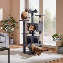 Butterslay 1PC 54″ Tall Cat Tree Tower, Multi-Level Cat Condo With 2 Houses, 2 Dangling Balls & 3 Scratching Posts For Kittens - Màu xám đen - Xem 10