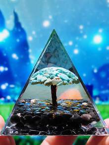 能量金字塔奥根石灵气天然紫水晶球疗愈水晶脉轮工具饰品树脂石工艺品儿童金字塔家居装饰礼品，创意水晶树脂桌面摆件，适合圣诞节、万圣节、父亲节 - 生命樹 - 查看 12