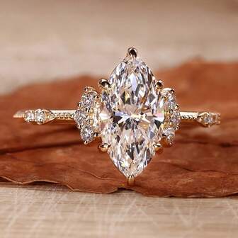 18K Gold Plated Zirconia Delicate Fashion Elegant Engagement Ring, French Vintage Style Jewelry For Women