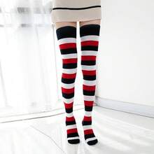 Kayhoma Extra Long Cotton Stripe Thigh High Socks Over The Knee High Socks{"Size_name":"Medium","Color_name":"Blue/Whtie/Red"} - 藍/白/紅 - 查看 6