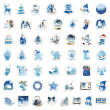 50Pcs Blue Christmas Gifts Gingerbread Christmas Decorations Blue Cartoon Christmas Stickers Winter Stickers Art Christmas Ornaments Cartoon Stickers For Water Bottle, Hydroflask, Guitar, Luggage, Phone, Case, Laptop, Skateboard, Gift