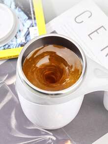 1 pieza Vaso de acero inoxidable con asa, taza de mezcla eléctrica con batería y agitador magnético, botella de agua y taza de café con auto-mezclado, ideal para el hogar, la oficina, viajes, taza magnética automática, taza de café con agitación automática, taza de acero inoxidable de 380 ml - Marrón - Ver 9