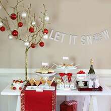Glitter Garland Winter Banner With Snowflakes Holiday Wall Decoration Christmas Frozen Party Supplies - 銀色 - 查看 8