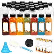 Tomnk 36/40/45/56/128pcs 12oz Plastic Juice Bottles With Caps, Clear Empty Reusable Containers With Brush Funnel And Labels For Smoothies Ginger And Other Beverages - Trong sáng - Xem 10