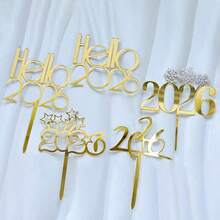 1件/3件 Hello 2026 金色壓克力蛋糕裝飾插牌，適用於新年、聖誕派對蛋糕裝飾 - 彩色 - 查看 2