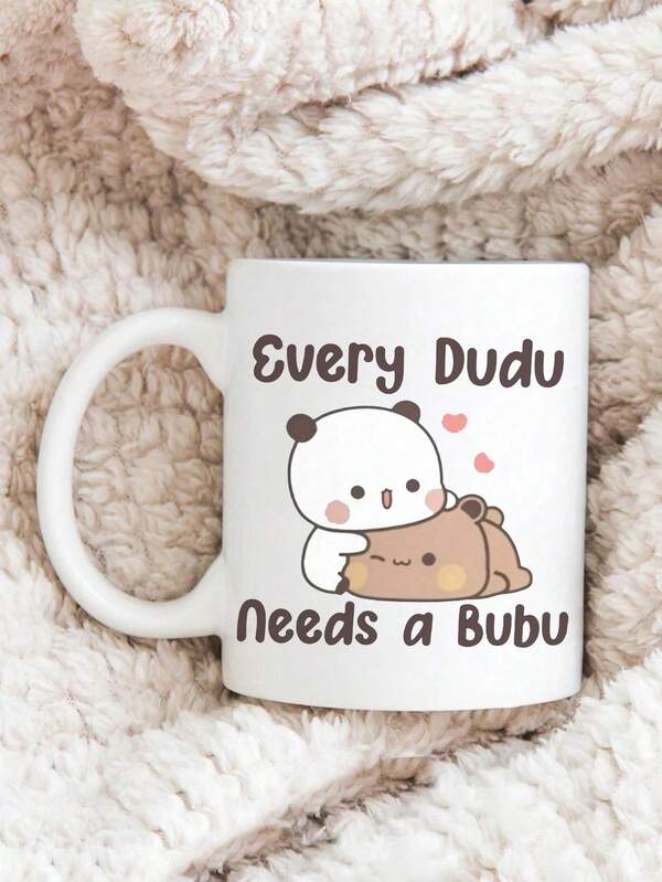 1 pieza Taza de café de cerámica linda de 11 onzas - Diseño adorable de panda y oso "Every Dudu Needs A Bubu", taza reutilizable aislada, apta para lavavajillas, multifuncional para café, té, chocolate caliente, regalo del Día de San Valentín, taza de café, botellas de jugo de verano, botella de agua de viaje, camping, botella de hidratación deportiva, regalos del Día de la Madre y del Padre, regalo de graduación, ideal para la escuela y uso diario, apta para bebidas frías y calientes, de vuelta a la escuela