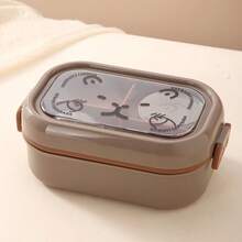 Cartoon Capybara Plastic Compartment Lunch Box, Student Bento Box With Sauce Cup, Portable Food Container - Brown - View 9