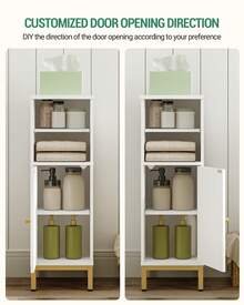 HEXCELEN Bathroom Cabinet, Bathroom Cabinet, Toilet Cabinet, Narrow Bathroom Shelf, Adjustable Shelves, Easy Assembly, With Open Compartments, 26 X 26 X 80 Cm, White - 白色 - 查看 4