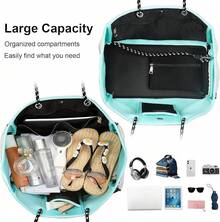 Large Multipurpose Neoprene Beach Tote Bag With Inner Pocket Women/Pool - C2-黑白 - 查看 3