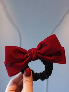 1pc Women's Black Velvet Bow Hair Scrunchie, Suitable For Daily Use ,Ponytail Holders ,Hair Elastics ,Hair Rubber Bands ,Hair Rope - Burgundy - View 9