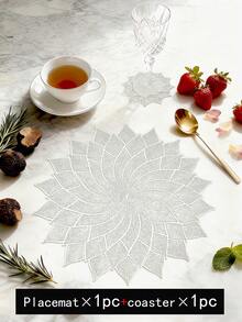 2入組銀色空心葉子和花卉圖案pvc餐墊和杯墊,可水洗,易清潔,防滑,耐高溫,優雅就餐桌面佈置,廚房桌墊,節日婚禮裝飾 - 金色 - 查看 7