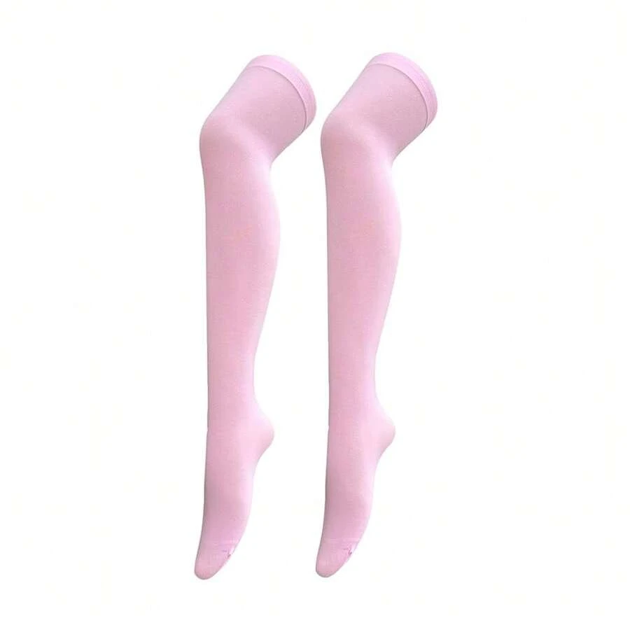 Women's Opaque Stretchy Nylon Over Knee Thigh High Stockings Knee High Socks For Daily Wear Cosplay{"Size_name":"OneSize","Color_name":"Pink"} - 粉色 - 查看 1