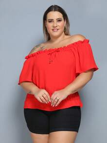 Elastex Blouse Large Size 40 To 52 Ciganinha Plus Size - Red - View 3