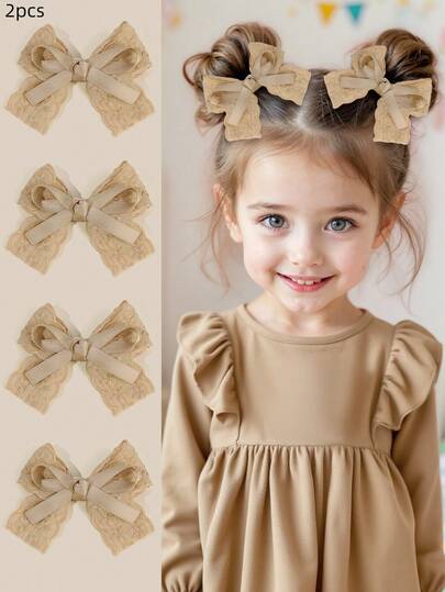 2 Stücke braune Haarschleifen Clips für Mädchen, Spitze Haarschleifen Clips für Kinder, modische Haarstyling Clips Haarschmuck für Kleinkinder Party Geschenke