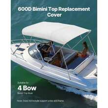 Light Grey 4 Bow Boat Bimini Top - 600D Waterproof Polyester Canopy Awning With Storage Bag, Replacement Cover 96"L X (91"-96")W, UV Protection, Easy Setup