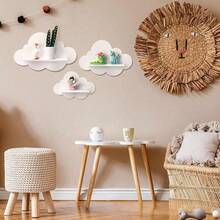 1pc Cloud-Shaped Wall Mounted Storage Rack, Creative Wooden Nordic Style Decor For Kids Room - White - View 16
