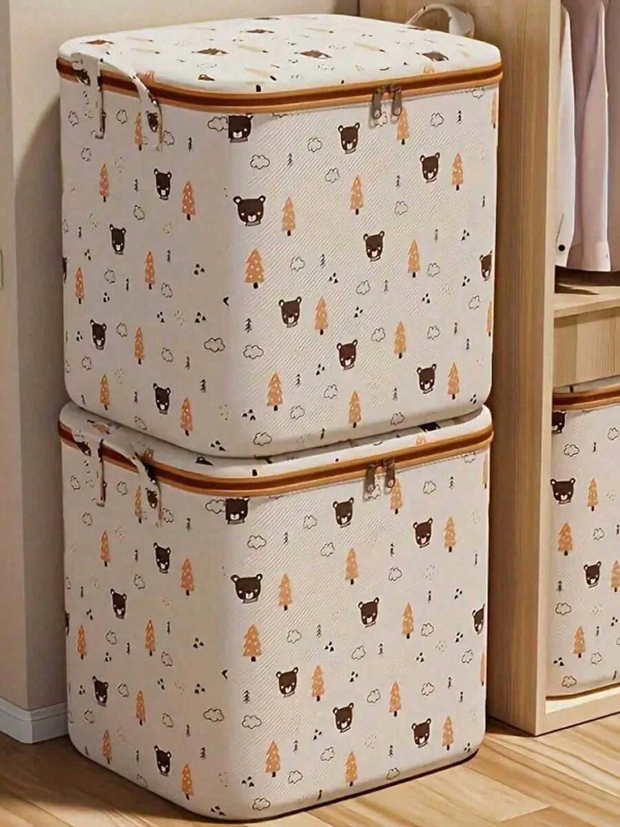 Caja de almacenamiento de ropa plegable de gran capacidad con asa, diseño de patrón lindo que hace que la organización del hogar sea divertida, bolsa de almacenamiento de ropa de cama portátil reforzada, organizador de armario que ahorra espacio para dormitorio, hogar, dormitorio, también se puede usar como cesta de ropa sucia o almacenamiento de juguetes - Multicolor - Ver 1