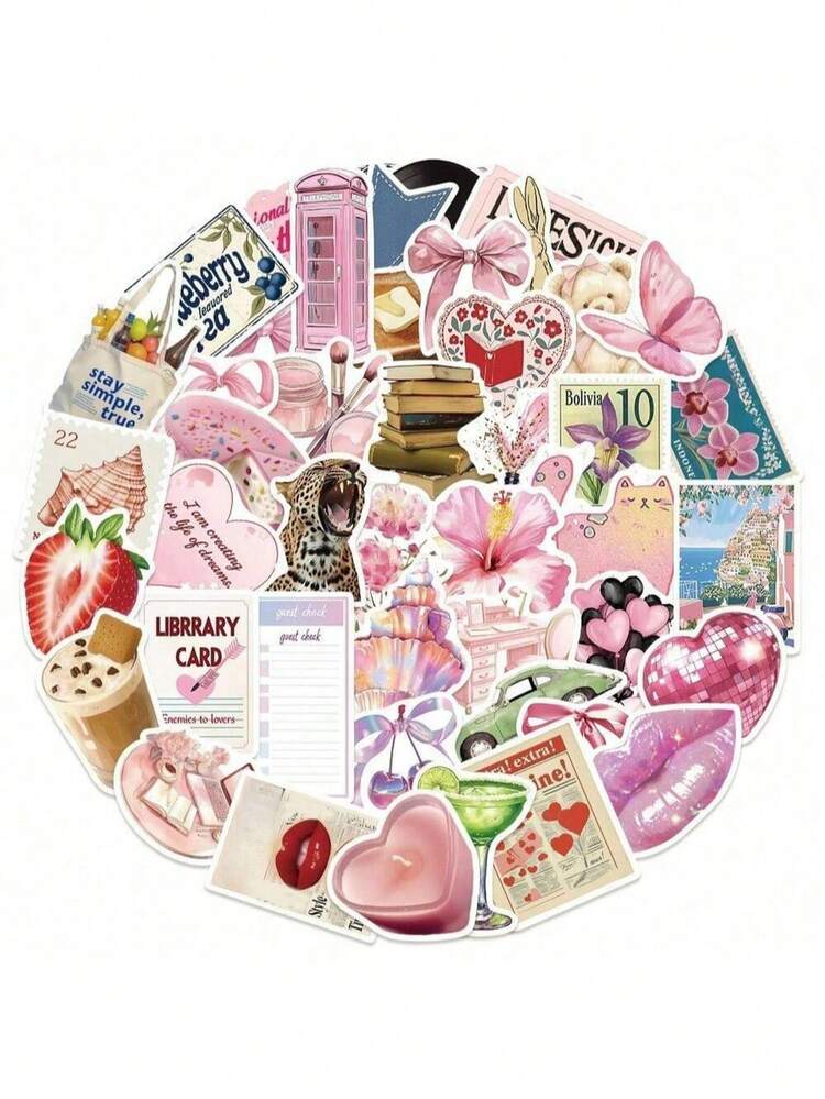 50 piezas de pegatinas de diario de basura para scrapbooking para laptop, equipaje, tableta, decoración DIY - Multicolor - Añade 7