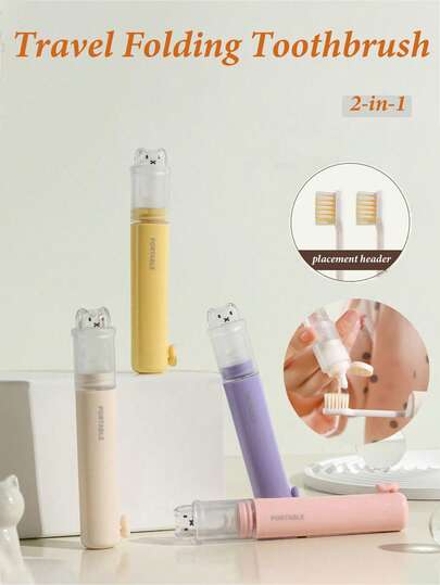 Mini Portable Folding Toothbrush Set With Toothpaste Compartment, 2-In-1 Oral Care Tool, Essential For Business Travel, Adult Soft Bristle Toothbrush, Hotel Toothbrush, Travel Toiletries, Teeth Whitening, Easy Storage