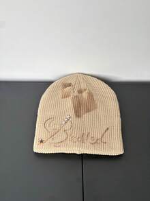 1pc Fashionable Casual Street Graffiti Metal Star Warm Knit Beanie Hat, Unisex, Autumn/Winter