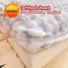 1 cearșaf cu saltea groasă din blană artificială de iepure, husă de protecție pentru saltea, model floral, plușată, caldă, rezistentă la șifonare, detașabilă și lavabilă, dimensiune single/dublă/matrimoniale - ideală pentru dormitor și cameră de oaspeți