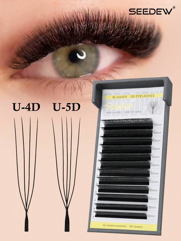 Seedew 1pc 12Rows U-Shaped 3D/4D/5D/YY Lashes U Lash Extensions U-4D U-5D 0.07mm Mix8-15mm Mix8-13mm C D Curl 6D Eyelashes Volume Eyelash Natural Soft DIY Premade Fan False Eyelashes