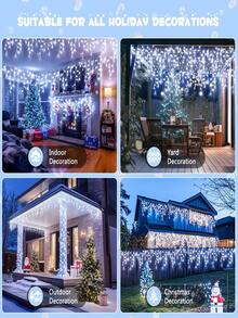 1pc USB Icicle String Lights,3.5M/7M Led Indoor Waterproof Christmas Lights With Remote Control,Fairy Lights Dimmable Memory,Timming Function,8 Modes,USB Curtain String Light For Bedroom,Balcony,Stairs,Roof, House,Garden,Wedding,Party,Christmas Decor - Beige - View 11