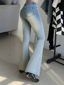 Bell Bottom Jeans For Women Flare Stretchy Mid-Low Rise Skinny Denim Pants Fall 90s Outfits - Light Blue - View 1