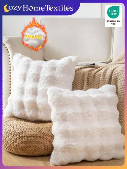 1/2/4pcs Luxurious Faux Rabbit Fur Tuscany Pillow Cover, Without Pillow Insert, Soft And Comfortable, Plush Fluffy Home Decorative Cushion Cover For Living Room Sofa, Bedroom Headboard, Pure White Plush Pillow Cover, Oversized Throw Pillow, Zipper Closure, Machine Washable 45x45, Oeko-Tex
