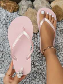 Women's Flat Flip Flops, Comfortable Fashion Versatile Beach Sandals For Summer, Suitable For Beach, Resort - Pink - View 11