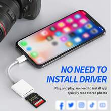 Type-C/Lightning 读卡器适配器，即插即用 SD 卡读卡器，兼容 17/16/15/14/13 Pro Max Plus，便携式读卡器 - 白色 - 查看 7