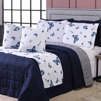 Jogo de Xale Peseira Algodão Percal 180 Fios Primor Cama Casal Queen E King + 2 Porta Travesseiros + 2 Capas de Almofada