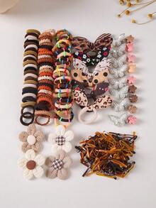 434件/套 可爱兔耳发圈、弹力发绳、发夹、发饰，适合女孩和女士日常使用，可扎马尾辫、做发带、头饰