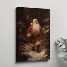 1PC Framed 30*40cm(12*16inch)Or40*60cm(16*24inch) Festive Christmas Oil Painting Poster Gingerbread Man Santa Canvas Print For Home Living Room Library Wall Decor Perfect Holi (17)