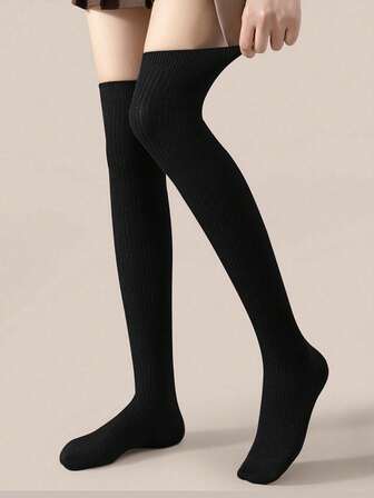 Women's Knitted Vertical Striped Over-The-Knee Socks, Thick Over The Knee Stockings, Japanese JK Style Socks, Slimming Long Leg Socks, Cozy Socks