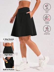 Falda de tenis de longitud media 2 en 1 para mujer, falda pantalón de golf de cintura alta con bolsillos interiores, faldas deportivas, de yoga y fitness de secado rápido, ropa deportiva para mujer