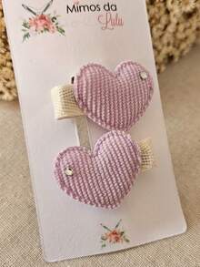 Little Pair Of Girl's Heart Bow Clips In 100% Corduroy Covered With Non-Slip Rubber - 紫色 - 查看 7