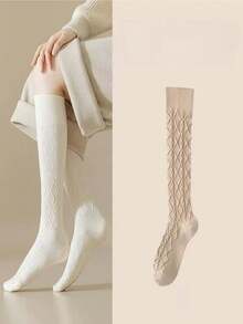 1/2/3/6 Pairs Women Thick Fleece Thigh High Socks, Cable Chain Design, Multi-Color Random, Fashion Versatile Over-The-Knee Socks Suitable For Daily Wear, Students, Girls, Autumn/Winter