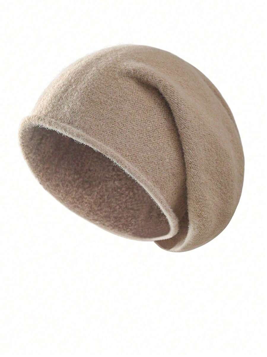 1 chiếc mũ len đan len màu trơn pha len dành cho cả nam và nữ, thời trang thu đông ấm áp thường ngày có gọng dành cho hoạt động ngoài trời, trượt tuyết, đạp xe - Nhiều màu - Xem 1