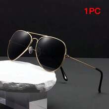 1 Piece Retro Metal Double Bridge Women's Aviator Fashion Glasses - Oval Reflective Lenses, Luxurious Gold Decoration, Suitable For Casual And Formal Occasions, High-Quality Lenses - 金/灰色 - 查看 13