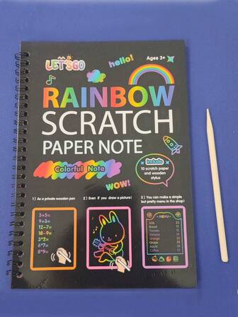 Creaciones juguetones, kit de arte de garabatos de arcoíris creativos para jóvenes: bloc de papel para raspar de colores DIY con estilete de madera, conjunto de manualidades divertido y educativo