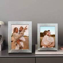 5pcs Modern Silver Gallery Frame Set, Displays 3.5x5", 4x6", 5x7", 6x8", 8x10" Photos, Horizontal & Vertical Orientation, Photo Wall Decor, Suitable For Couple Portraits, Anniversary Pictures, Bedroom, Living Room, Hallway, Gallery Wall Display, Great Christmas, Halloween, Valentine's Day Gift (Photo Paper Included Randomly)