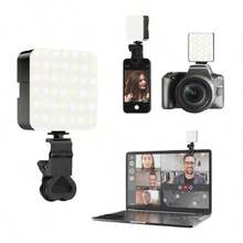 1个便携式迷你夹式自拍环形灯，手机和电脑补光灯 - 黑色 - 查看 2