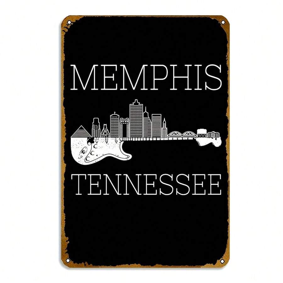 Póster de guitarra de Memphis, Tennessee - Cartel de metal retro, Decoración de pared, 8X12 pulgadas, Material de hierro.