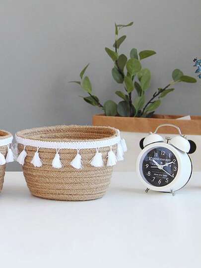 1pc Handwoven Bedside Storage Basket, Desktop Snack Organizer Basket, Table Top Organizer Basket, For Kitchen, Living Room